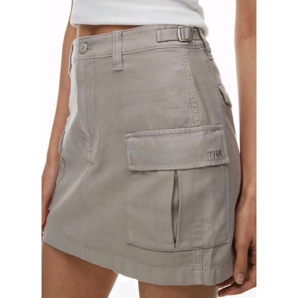 TNA Aritzia Womens Supply Cargo Gorpcore Utlity Preppy Mini Skirt Ashen Khaki 4 - Picture 1 of 13
